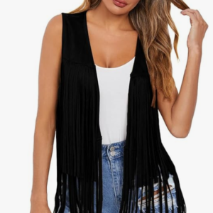 Women's Fringe Vest – 70s Hippie Cowgirl Suede Tassel Outerwear