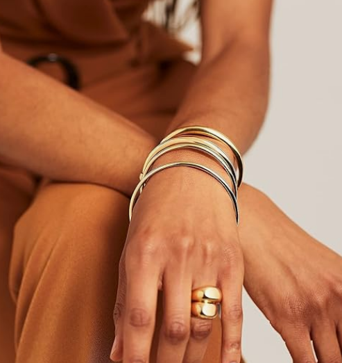 3mm 14K Gold Plated Stainless Steel Thin Stackable Bangle Bracelet - Image 3