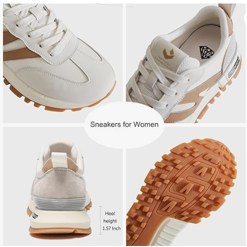 Women's Leather Patchwork Lace-Up Sneakers – Non-Slip Shoes - Image 3