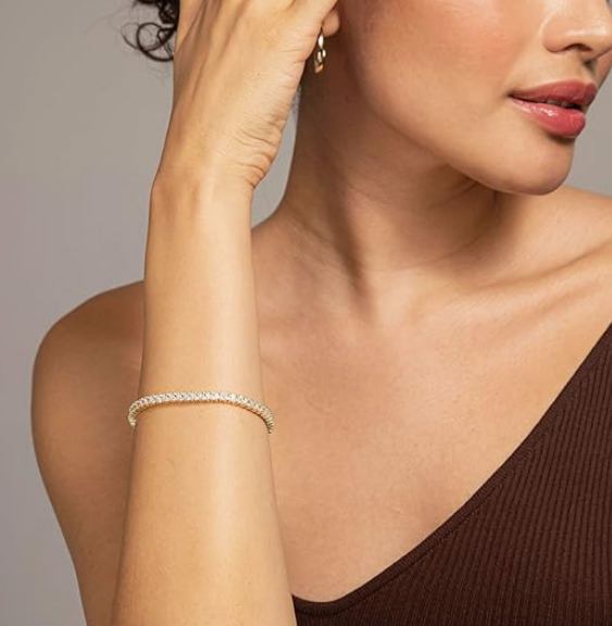 14K Gold Plated Cubic Zirconia Classic Tennis Bracelet – 4mm CZ, Size 6.5-7.5" - Image 3