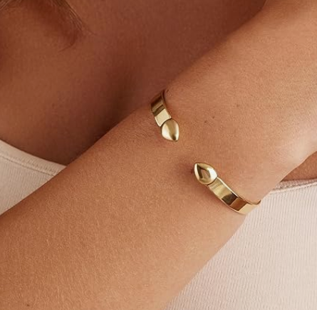 14K Gold Plated Stainless Steel Bangle - Adjustable Mantra Cuff - Image 2