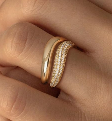 2 PCS Gold Rings for Women – 14K Gold Plated Cubic Zirconia Rings