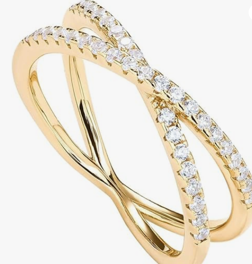 14K Gold Plated X Ring β Simulated Diamond CZ Criss Cross Ring