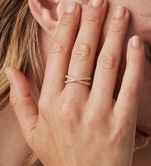 14K Gold Plated X Ring β Simulated Diamond CZ Criss Cross Ring - Image 2