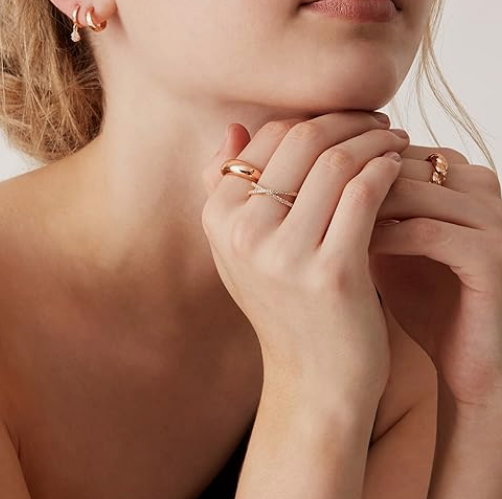 14K Gold Plated X Ring β Simulated Diamond CZ Criss Cross Ring - Image 3