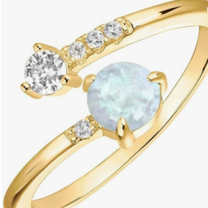 14K Gold Plated Adjustable Opal Stacking Rings for Women